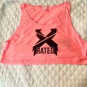 SOLD- NWT- Excision- X Rated highlighter Pink Tee Crop Top- One Size